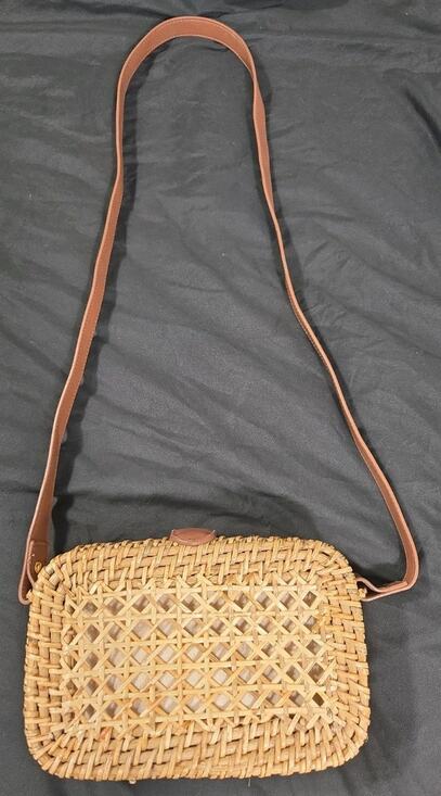 J. Crew Handbags - J.Crew Rattan Wicker Crossbody Bag Natural Straw Brown Faux Leather Summer Boho